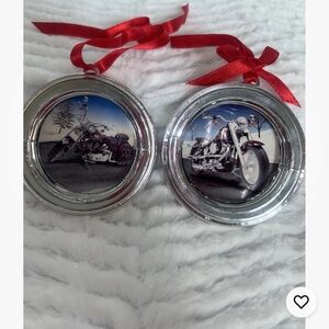 Harley-Davidson Silver and Red Motorcycle Ornaments with Box